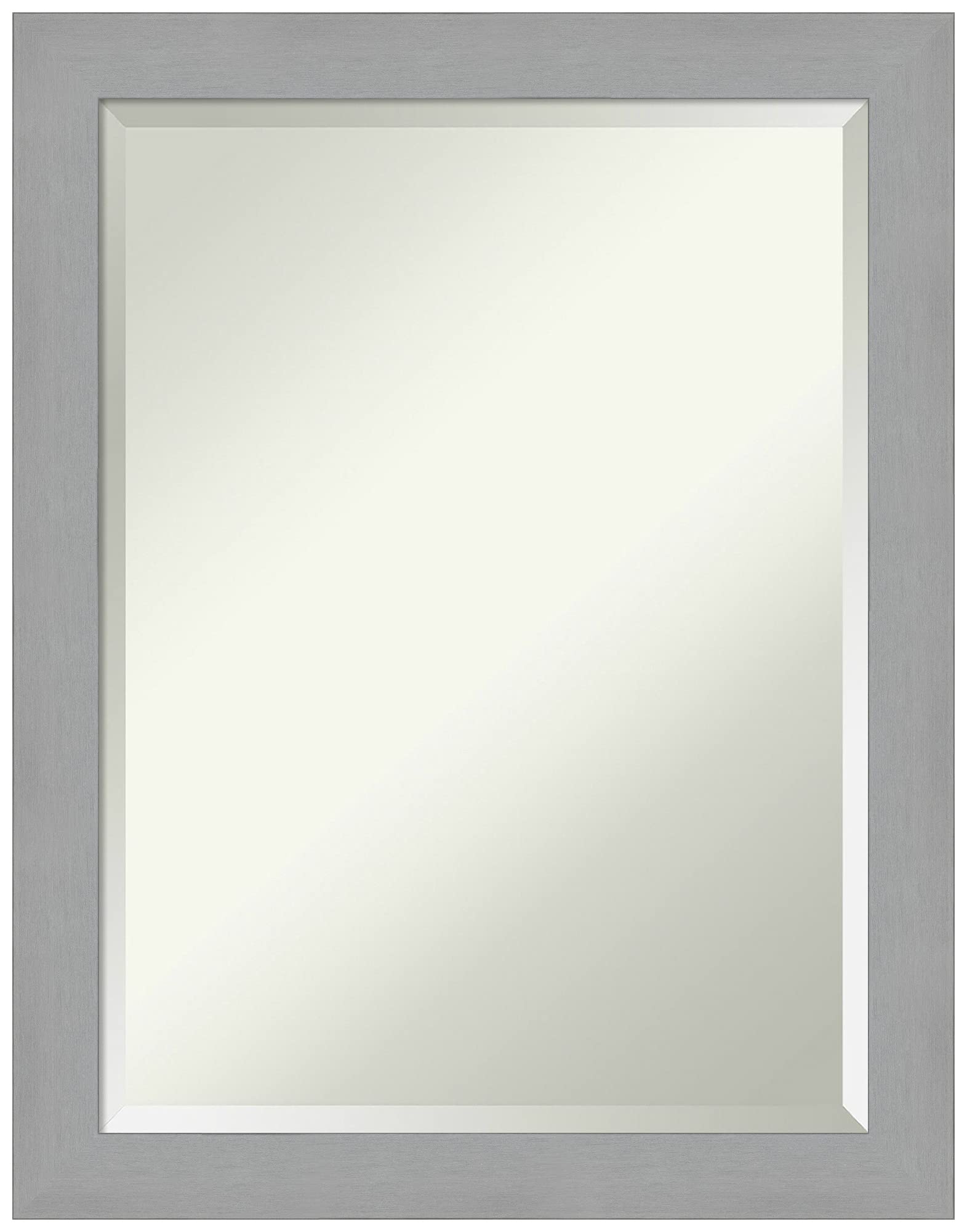 Amanti Art 28x22 Inch Silver Brushed Nickel Rectangle Wall Mirror - Modern Contemporary Beveled Frame for Bathroom & Living Room Decor - Hangs Horizontally or Vertically - Perfect for Vanity, Entryway, and Bedroom Decor