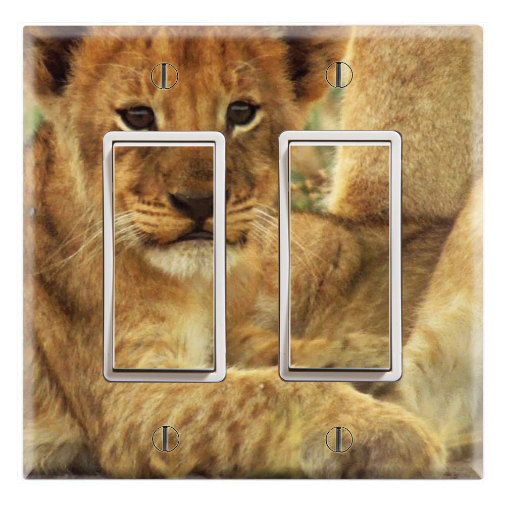 Cute Baby Lion Cubs Graphics Wall Plates - Dual Rocker GFCI Outlet Cover - Decorative Switch Plate for Nursery, Kids Room & Home Decor