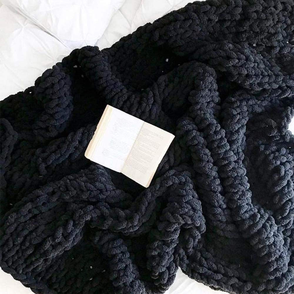 Handmade Chunky Knit Throw Blanket - Soft Chenille Yarn Weighted Blanket (59