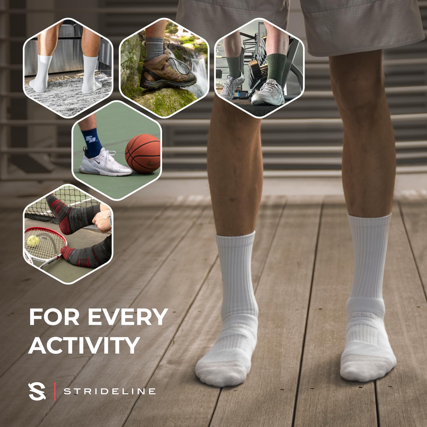 Strideline Basic Crew Socks 8-Pack - Quad-Ply Yarn Padding, Direct Compression & Zoned Cushioning for All-Day Comfort - Perfect for Running, Hiking, Workouts & Casual Wear