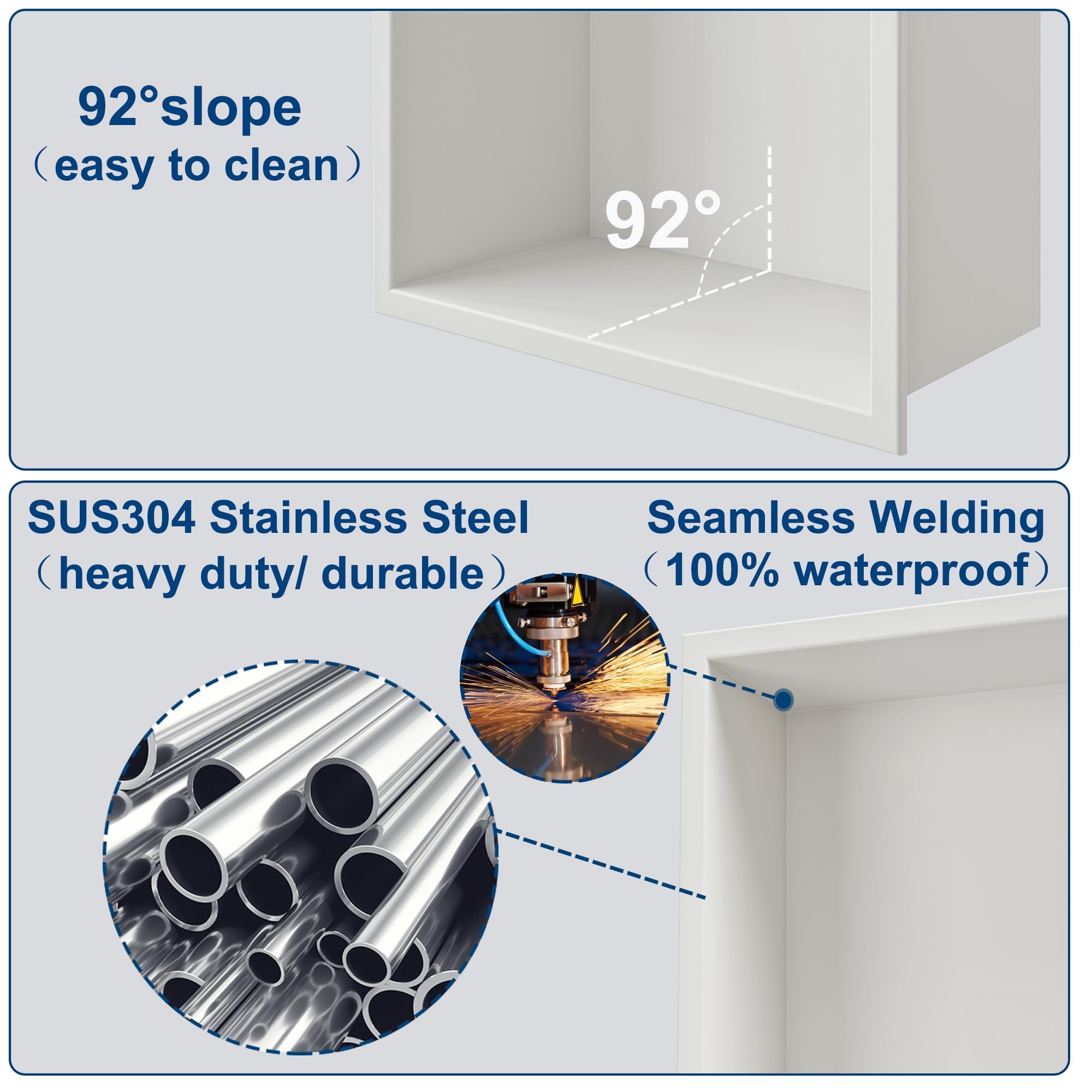 Neodrain 12X30 White Shower Niche - Stainless Steel Recessed Bathroom Storage Shelf - No Tile Needed - Perfect for Shampoo, Soap & Bath Essentials Organization