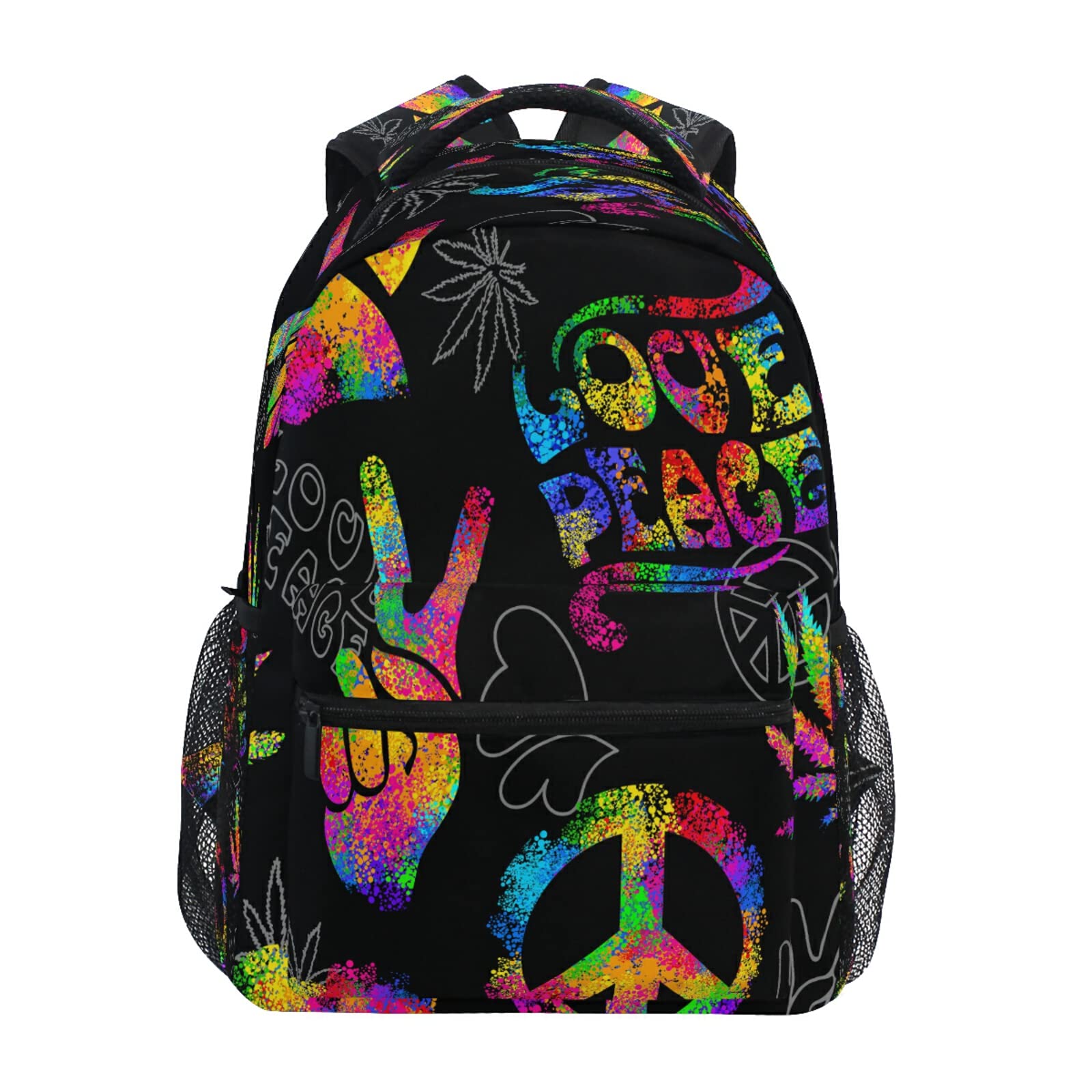 ALAZA Rainbow Peace Love Sign Marijuana Leaves Travel Laptop Backpack - 15.6 Inch Business Daypack, School Bag & Bookbag for Women, Men & Girls - Perfect for Work, College & Travel Accessories