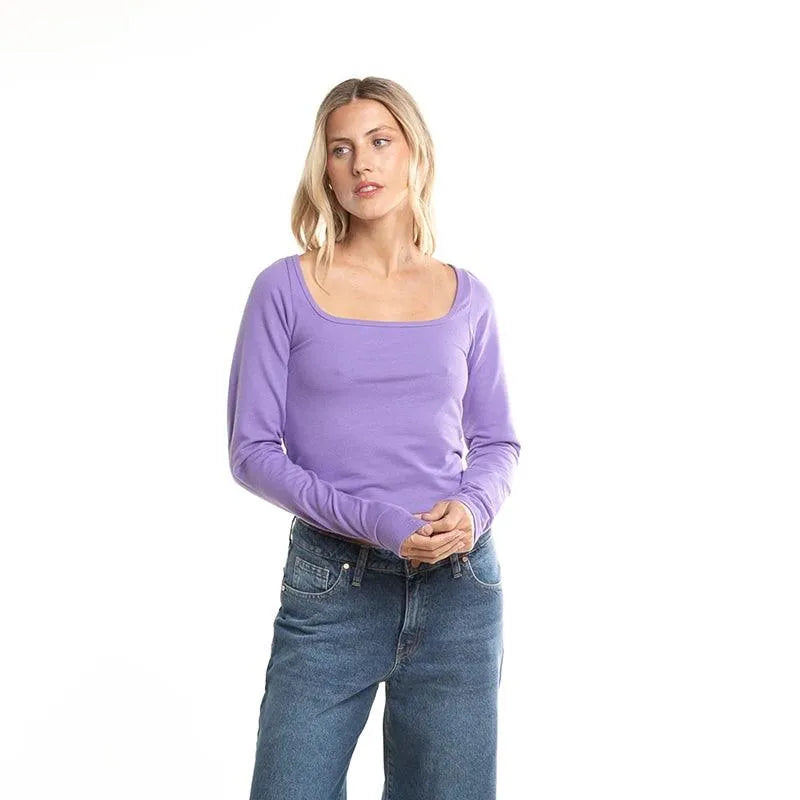 Rusty Rebel Women's Skinny Fit Purple T-Shirt - Casual Wear, Street Style & Everyday Comfort