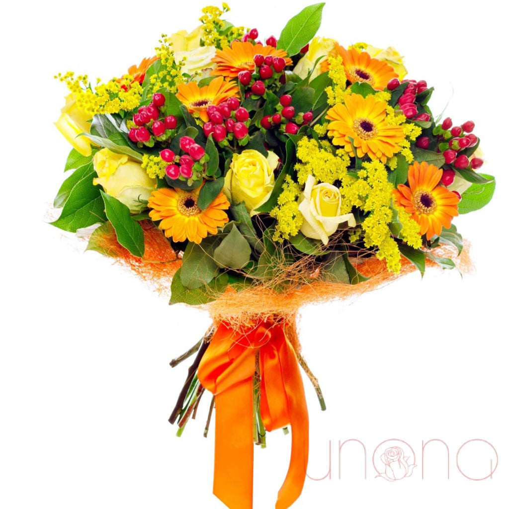 Golden Sparkle Bouquet - Artificial Flower Arrangement for Wedding, Home Decor, Party Centerpiece - Elegant Floral Gift for Anniversary, Birthday, Valentine's Day
