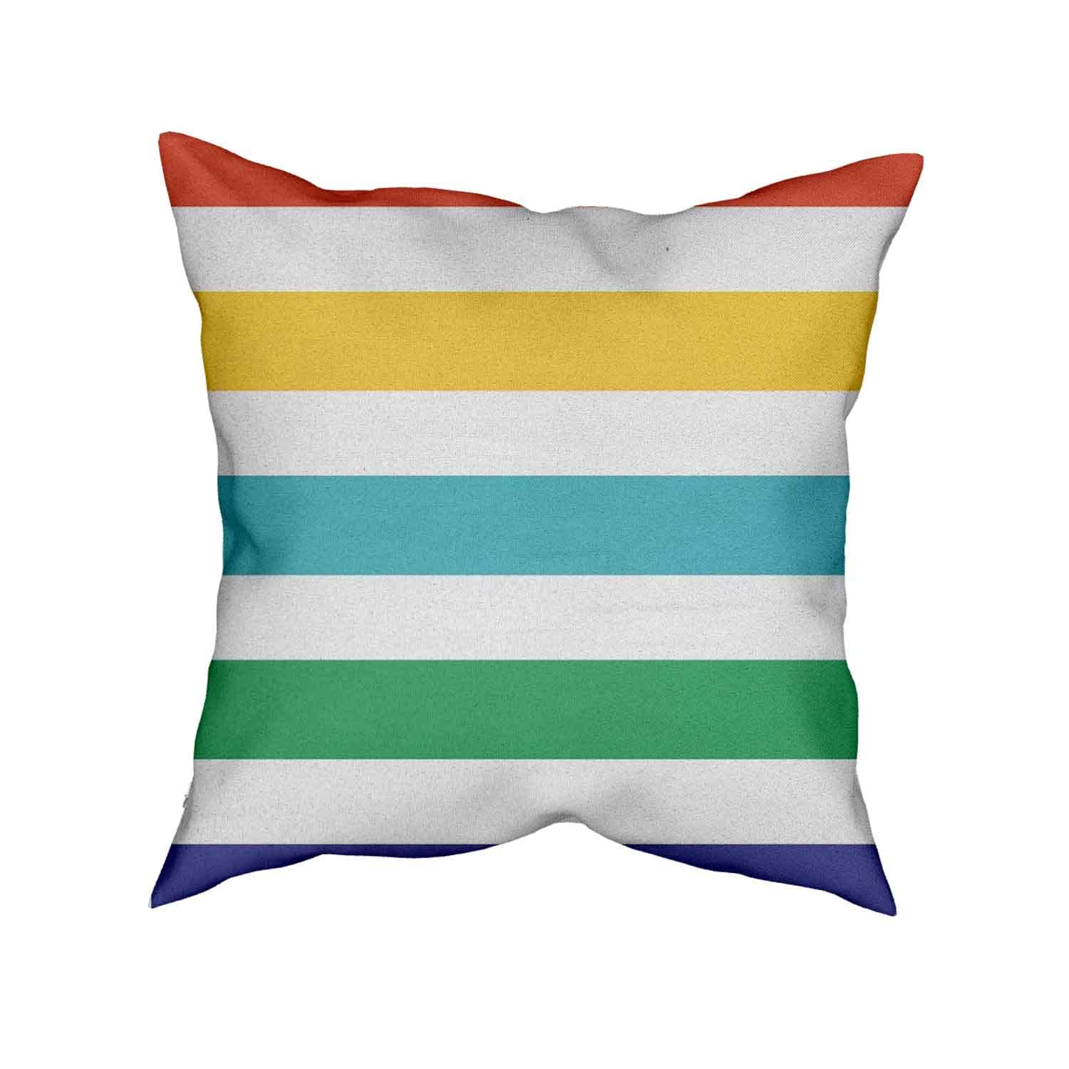 Modern Decorative Throw Pillow Covers 18x18 Inch - Rainbow Colored & White Horizontal Lines Square Pillowcases for Sofa, Couch, Bed - Fun Multicolor Room Decor (Red, Yellow, Blue, Green) - Perfect for Living Room, Bedroom & Home Styling