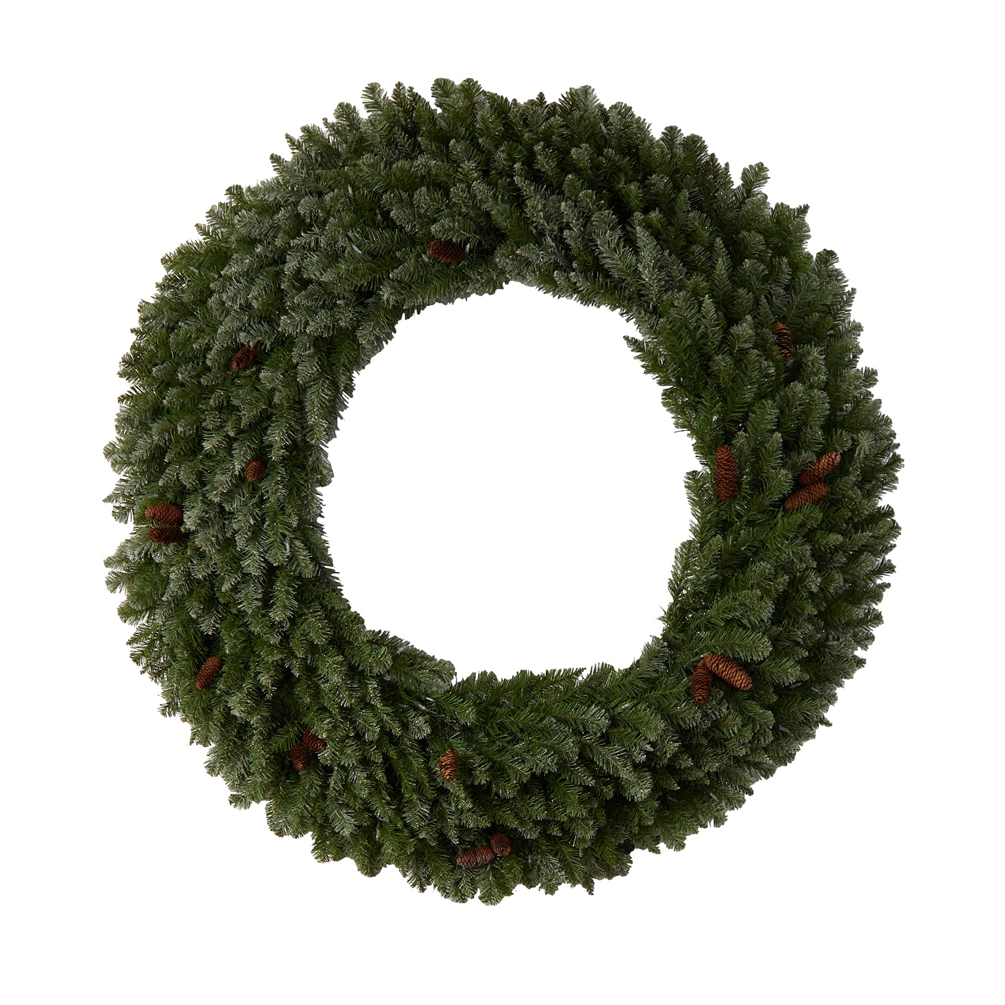 Nearly Natural 5ft Flocked Artificial Christmas Wreath with Pinecones, 300 Clear LED Lights & 680 Bendable Branches – Perfect for Holiday Door Decor, Fireplace Mantel & Festive Home Decoration