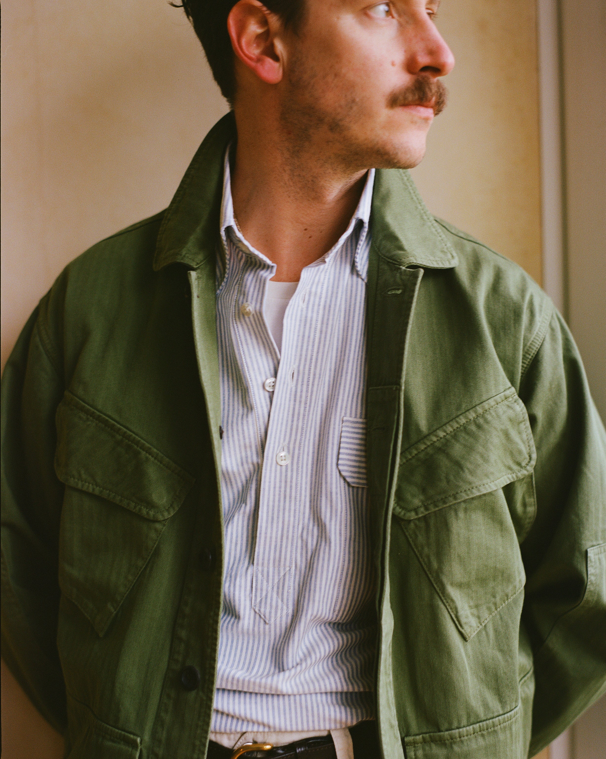 Olive Herringbone Cotton Jungle Jacket for Men - Lightweight Outdoor Adventure Jacket for Hiking, Camping & Safari - Water-Resistant & Breathable