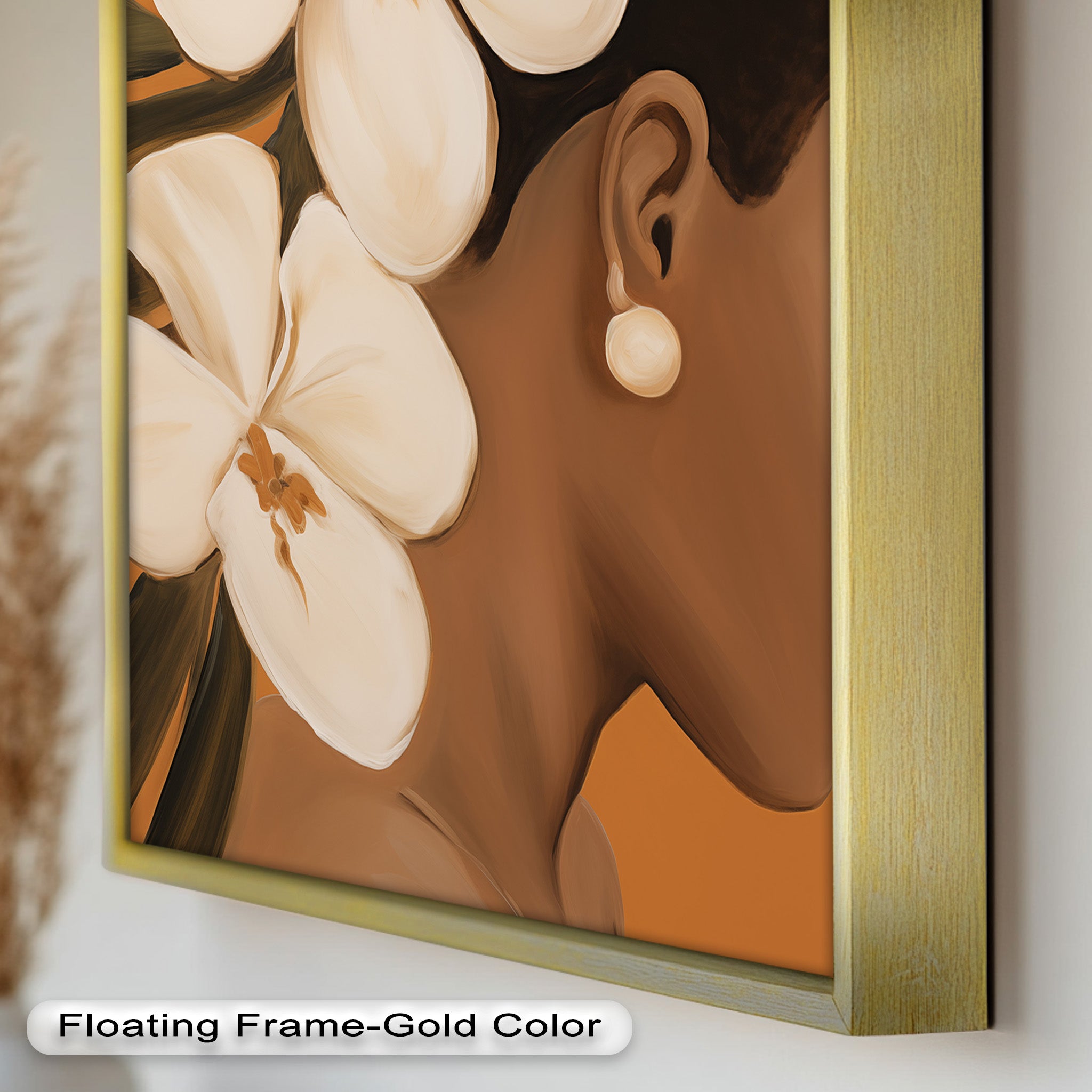 African Woman with Orchids Framed Oil Painting - Handmade Wall Art Decor for Living Room, Bedroom & Office