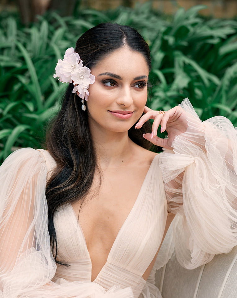 Elegant Wedding Headpiece with Blush Tinted Flowers, Pearls & Crystals | Sophie by Kezani Bridal Hair Accessory for Brides, Bridesmaids & Special Occasions