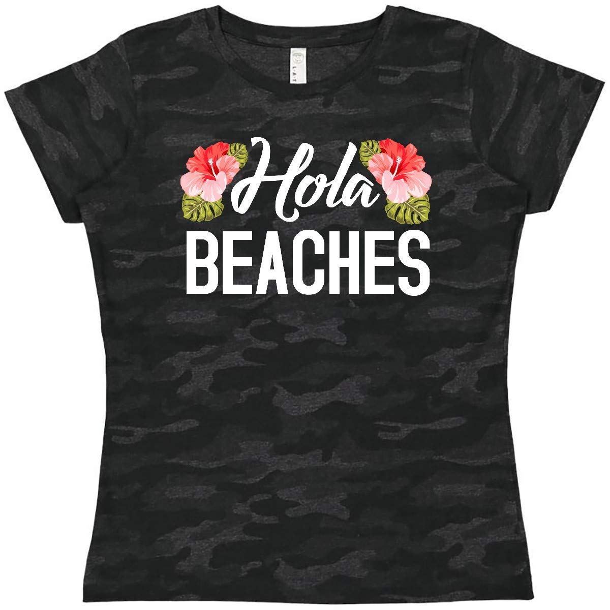 Inktastic Hola Beaches Hawaiian Flower Women's T-Shirt - Casual Summer Vacation Tee for Beach Outings & Tropical Getaways