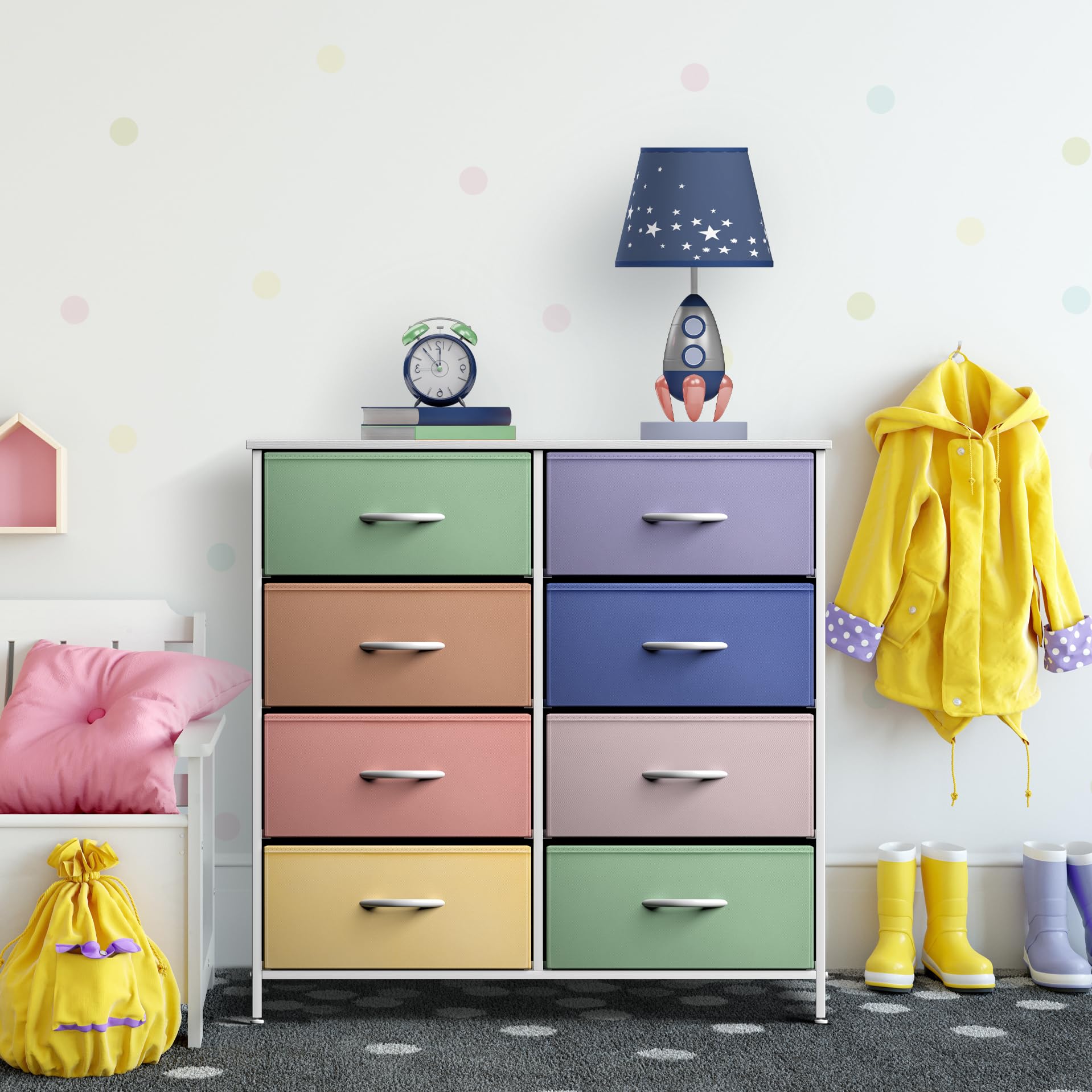 Sorbus 8-Drawer Kids Dresser with Steel Frame & Wood Top - Pastel Tie-Dye Fabric Bins Storage Organizer for Bedroom, Closet & Nursery - Perfect for Toys, Clothes & Baby Essentials Organization