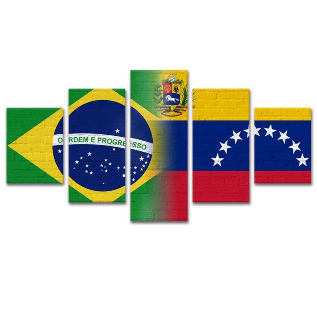 5 Pine Brazil & Venezuela Flags Canvas Wall Art - Framed Modern Painting for Home, Living Room, Office Decor - Perfect for Patriotic Display, Gift Giving & South American Theme Decorations