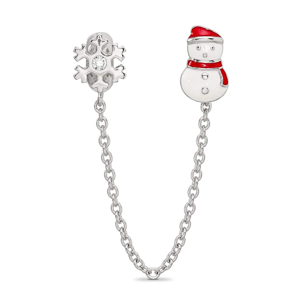 925 Sterling Silver Snowflake & Snowman Cubic Zirconia Charm Pendant Necklace for Women - Elegant Christmas Jewelry Gift for Her - Perfect for Holiday Parties, Office Wear & Special Occasions