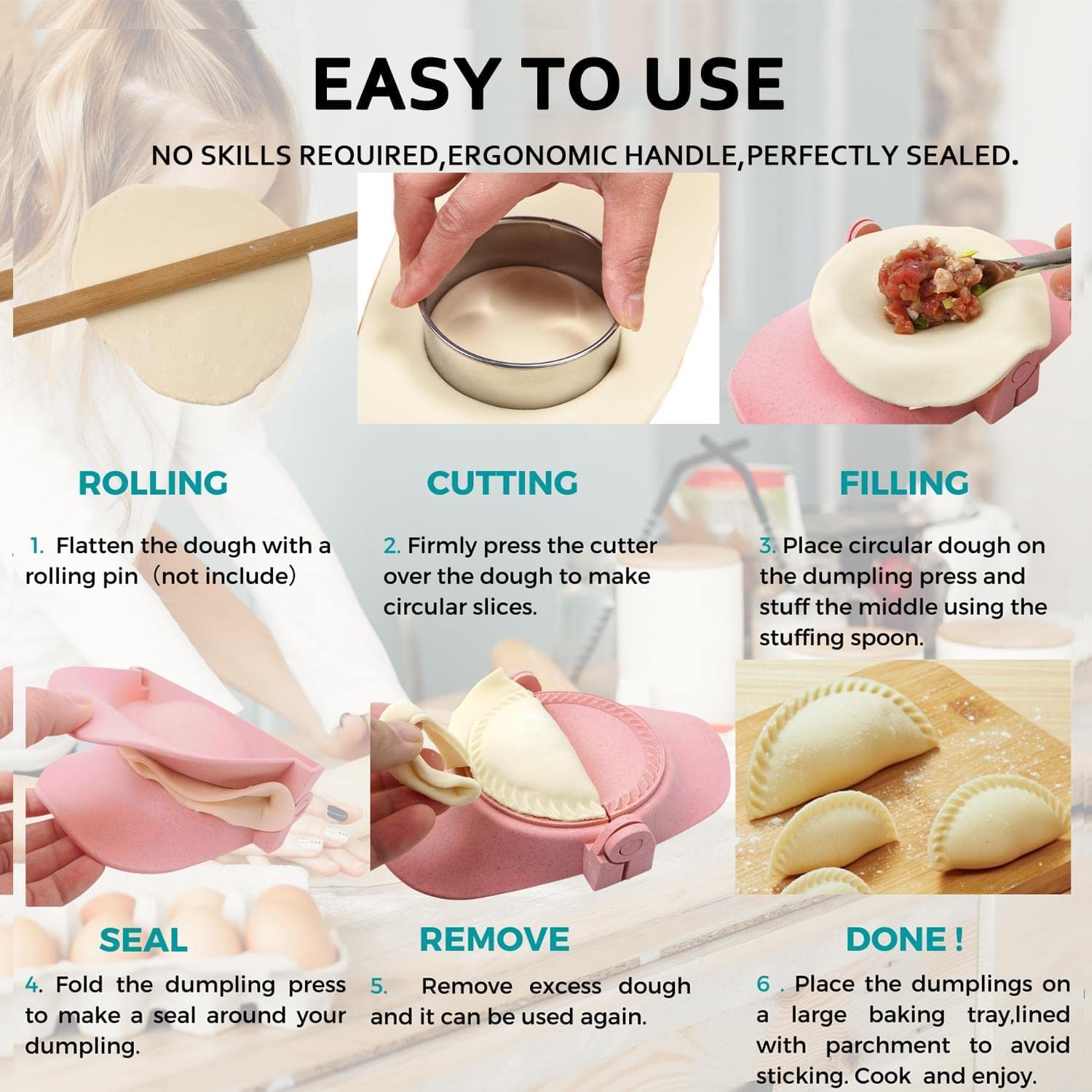 4-inch Empanada Press Maker Mold Set with Dough Cutter - Professional Dumpling Maker for Empanadas, Pierogis, Pastelitos, Calzones & Turnovers - Perfect for Home Baking, Party Snacks & Latin American Cuisine - White Kitchen Gadget