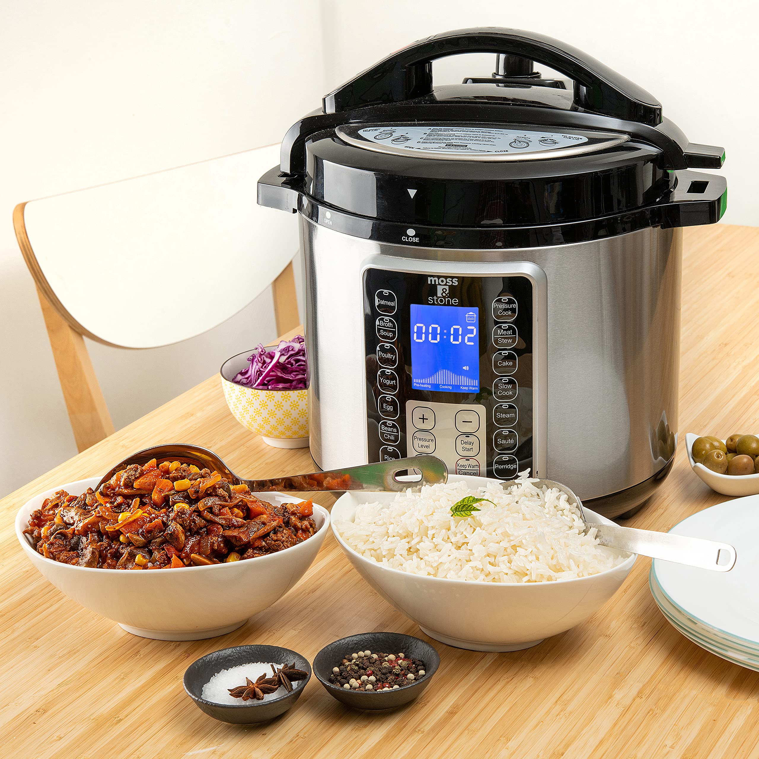 Moss & Stone 6 Quart Electric Pressure Cooker with Large LCD Display - 14-in-1 Multi-Cooker for Slow Cooking, Rice, Steaming, Sautéing, Yogurt & Egg Cooking | Perfect for Meal Prep, Family Dinners & Healthy Cooking at Home