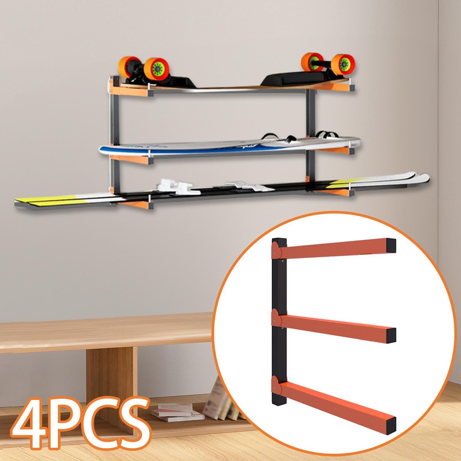4-Piece Wall Mount Wood Organizer Rack - Heavy Duty Metal Lumber Storage with 3-Tier System for Garage, Shed, Indoor & Outdoor Use - Perfect for Firewood, Plywood & DIY Projects