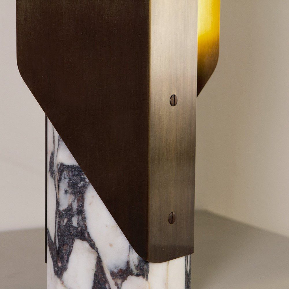 PRE ORDER BEN TOVIM DESIGN Fold Table Lamp - Calacatta Viola Marble with Bronze Patina Finish | Modern Home Office & Bedside Lighting Decor