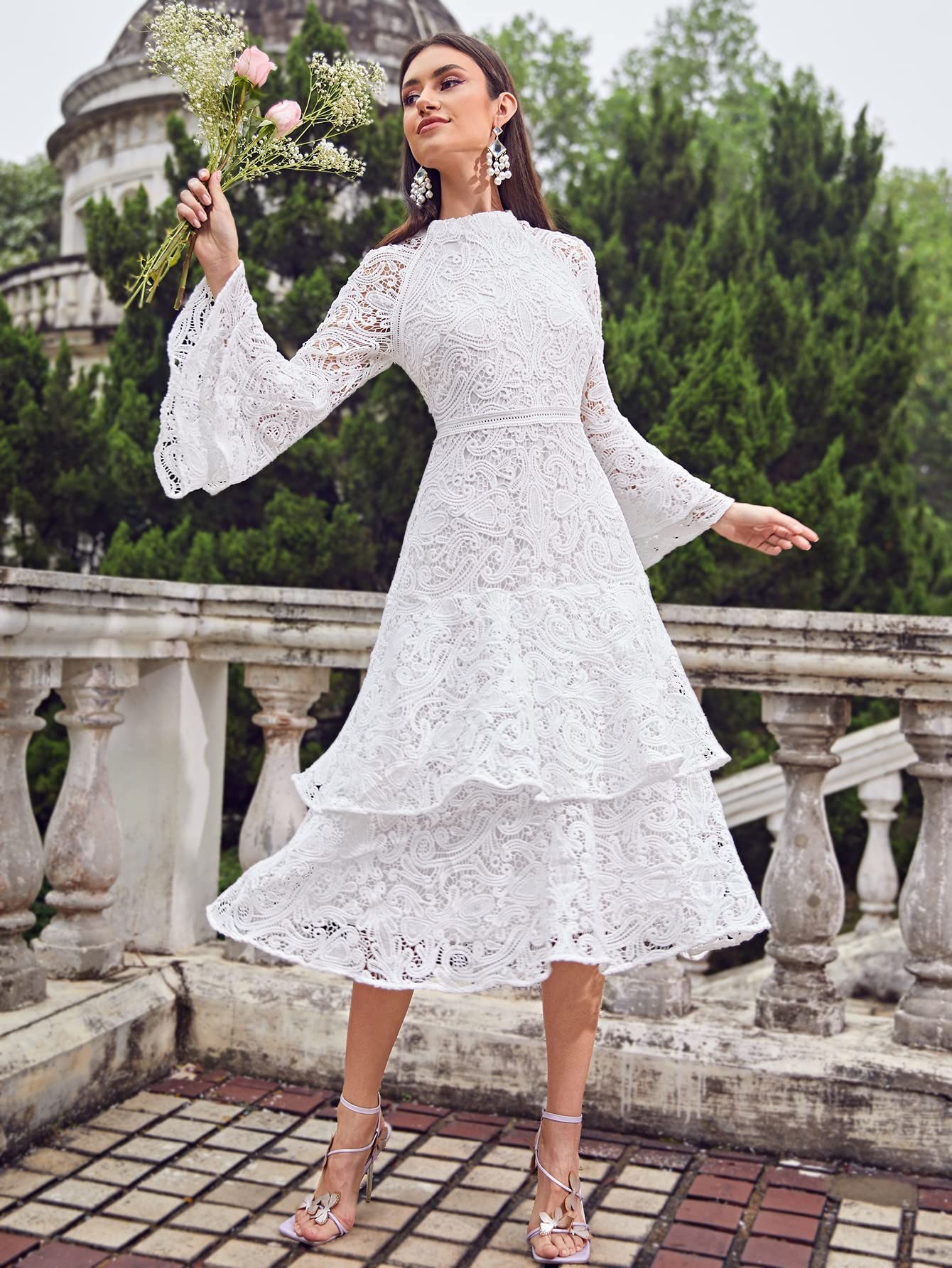 2022 Women's White Summer Sleeveless Ruffle Hem Lace Dress - Sexy Casual Party Beach Dress for Vacation, Date Night & Outdoor Events