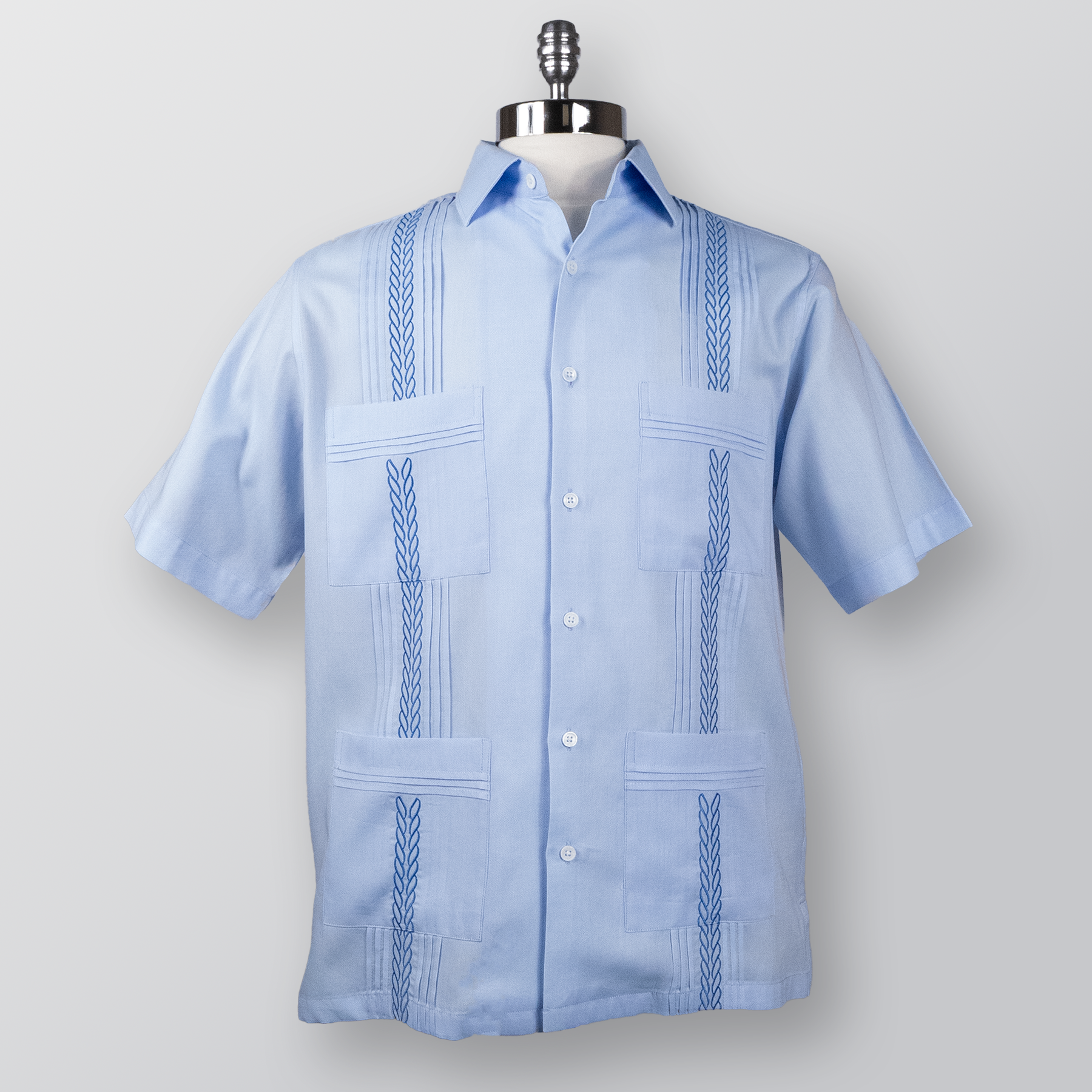 BRUNOTELLI Blue Solid Short Sleeve Guayabera Shirt for Men - Perfect for Casual Wear, Beach Outings, and Summer Parties