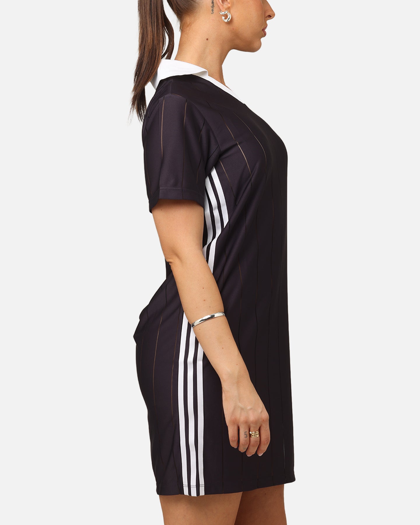 Adidas Women's 3 Stripes Pinstripe Dress - Aurora Black | Casual & Athletic Wear for Running, Gym & Everyday Fashion