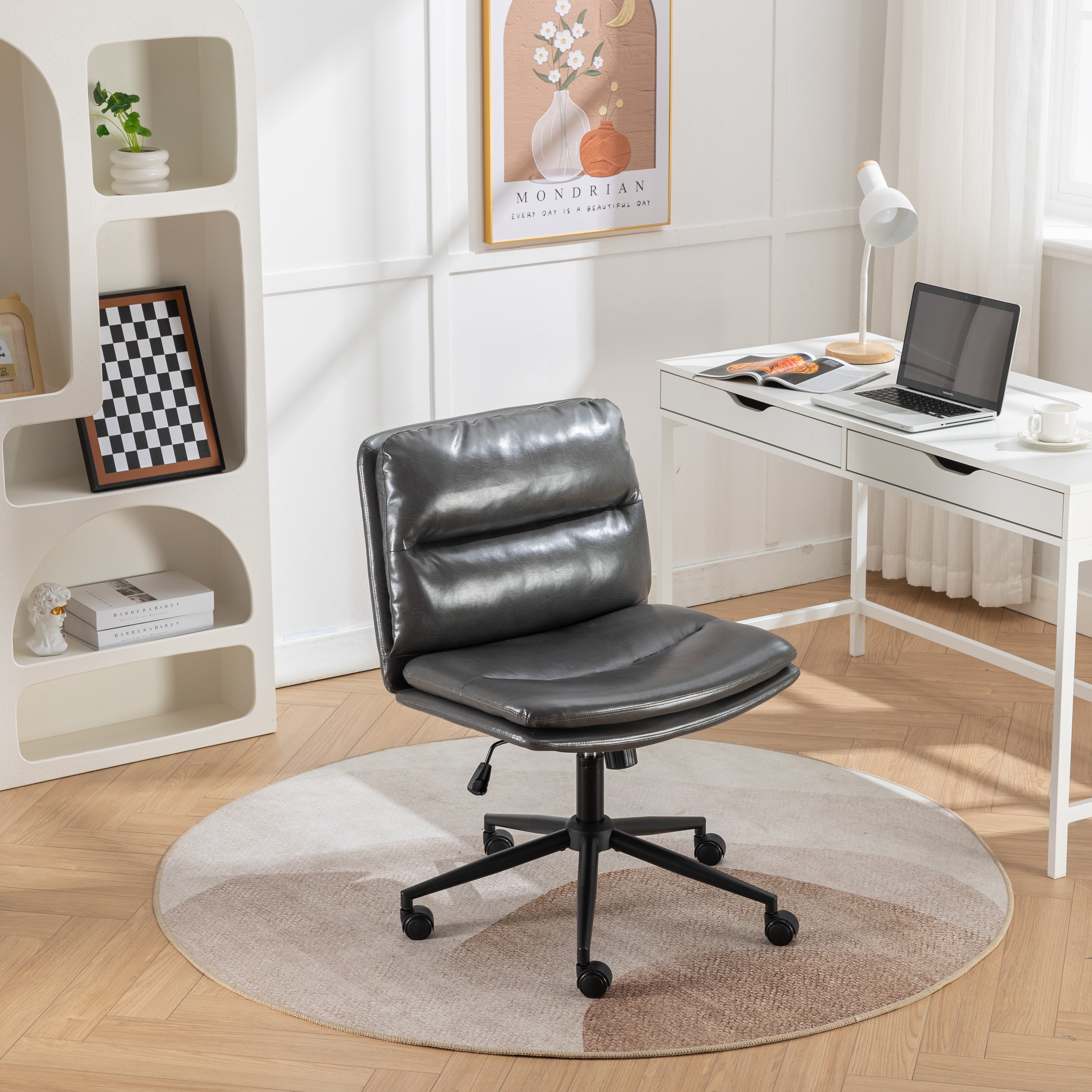 Roundhill Furniture Bizerte Adjustable Swivel Criss Cross Chair - Wide Seat Ergonomic Office Chair for Home & Workspace - Perfect for Desk Work, Gaming & Study Sessions