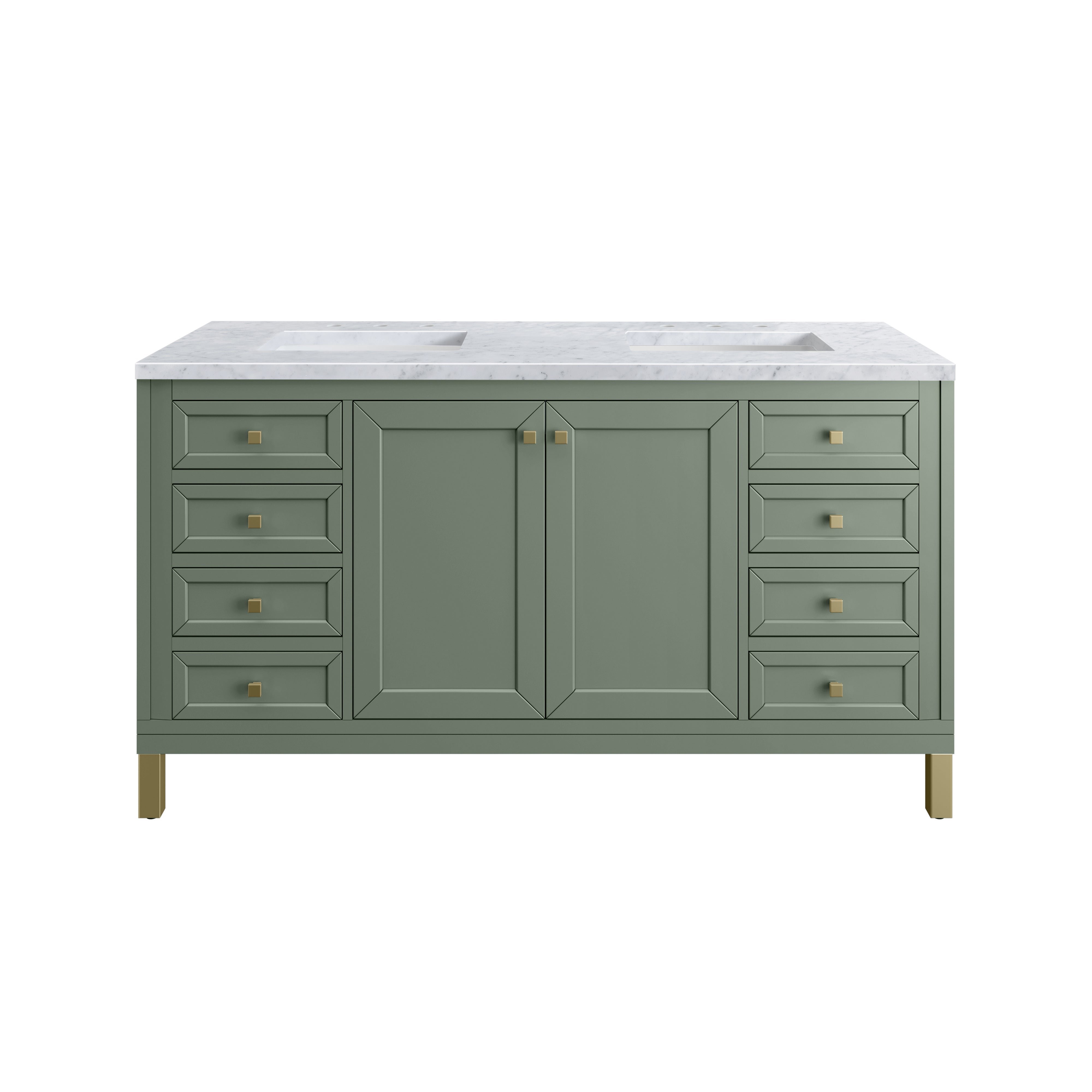 Chicago 60-Inch Double Vanity with Smokey Celadon Finish & 3CM Carrara Marble Top - Perfect for Master Bathroom Renovation & Luxury Home Upgrade