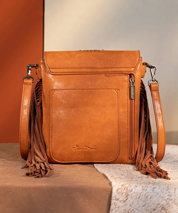 Montana West Tooled Fringe Flap Crossbody Purse for Women - Stylish Leather Shoulder Bag with Western Design - Perfect for Daily Use, Travel & Outdoor Events