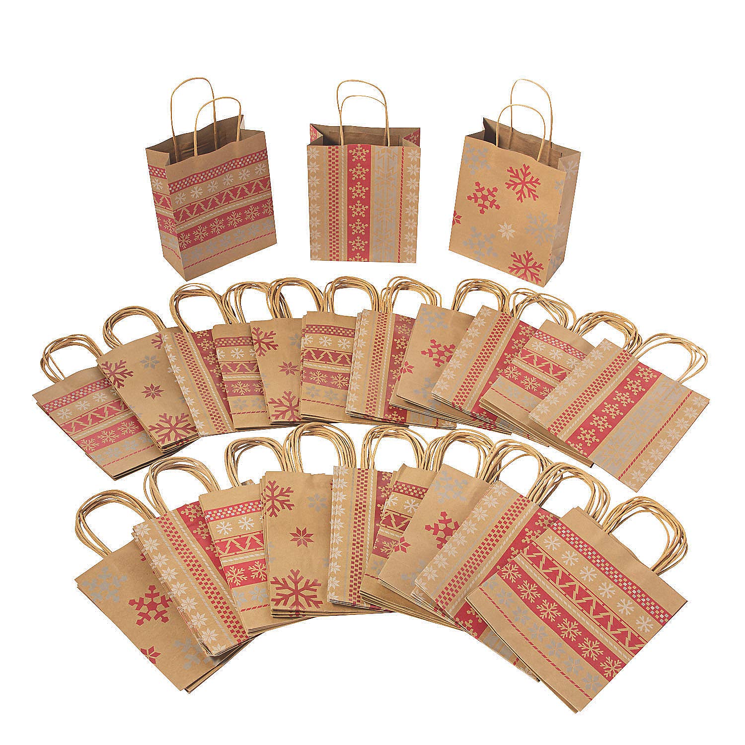 Bulk Medium Red & White Nordic Print Kraft Paper Gift Bags - 180 Pc. Party Supplies for Christmas, Birthday, Wedding & Holiday Gift Wrapping