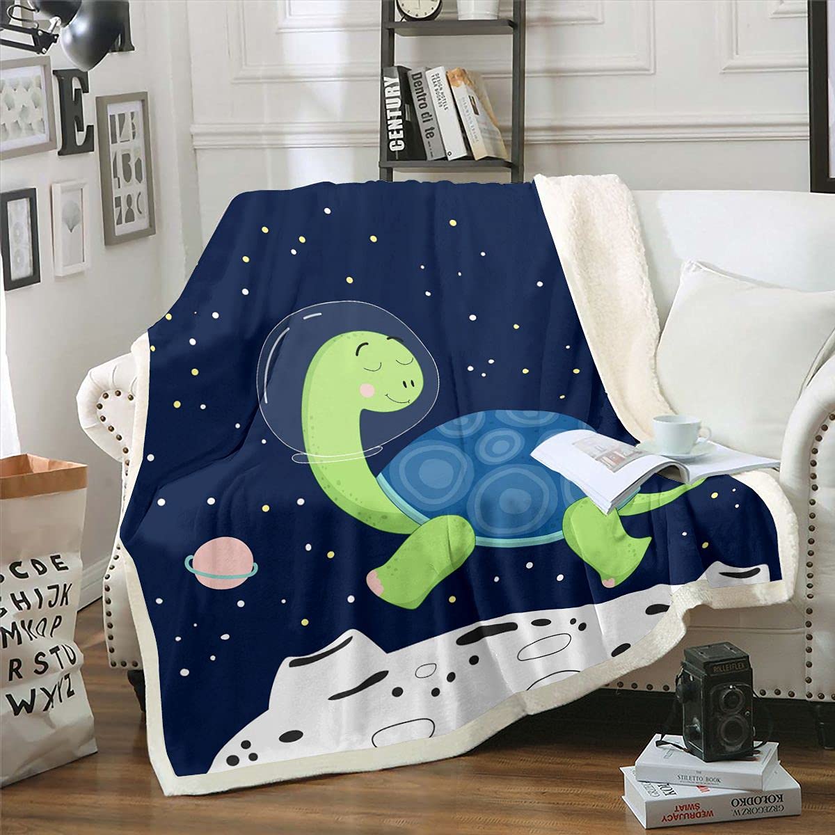 3D Sea Turtle Sherpa Blanket - Soft Fleece Throw for Kids & Sofa - 50x60