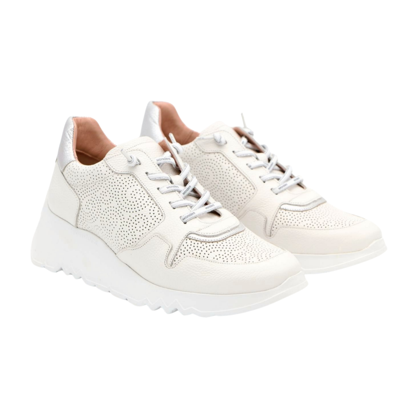 WONDERS White Printed Leather Sneakers for Women - Fashionable Comfortable Casual Shoes for Walking, Running, Gym & Everyday Wear