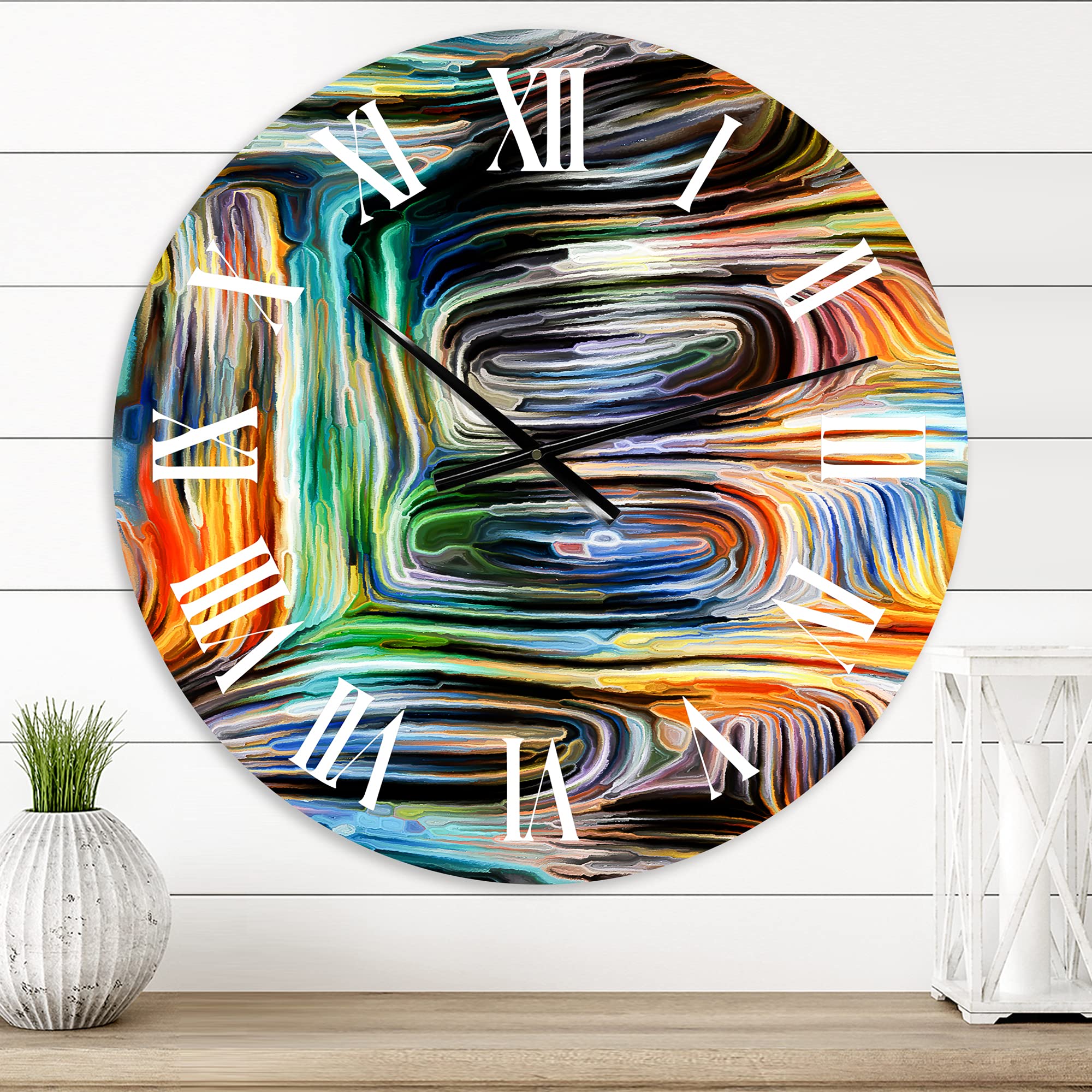 DesignQ Modern Abstract Fractal Wall Clock - Large Color Fusion VII for Office & Home Decor | Perfect for Living Room, Bedroom & Workspace