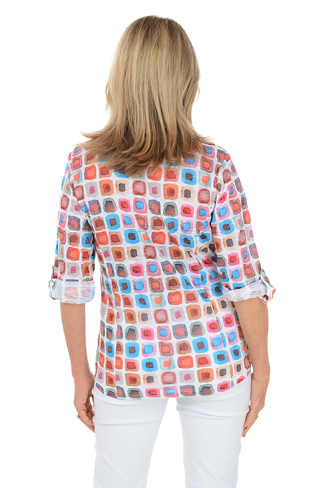 Stylish Mod Cubes Roll Tab Knit Shirt for Men & Women | Trendy Casual Wear for Everyday Outfits & Office Looks