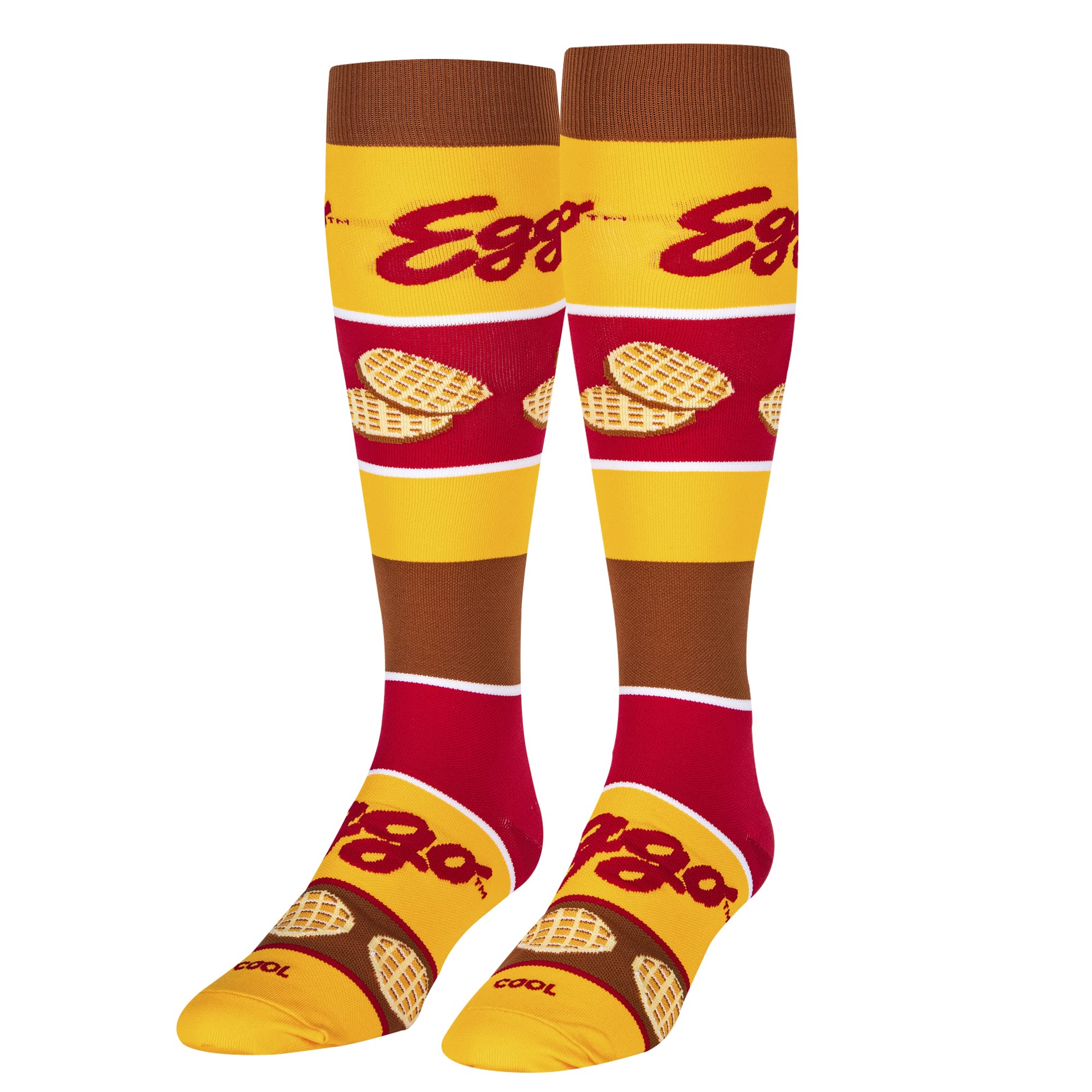 Fun Novelty Knee High Compression Socks for Women & Men - Cool Patterned Socks with Eggo Waffles Design - Perfect for Workout, Running, Yoga & Casual Wear