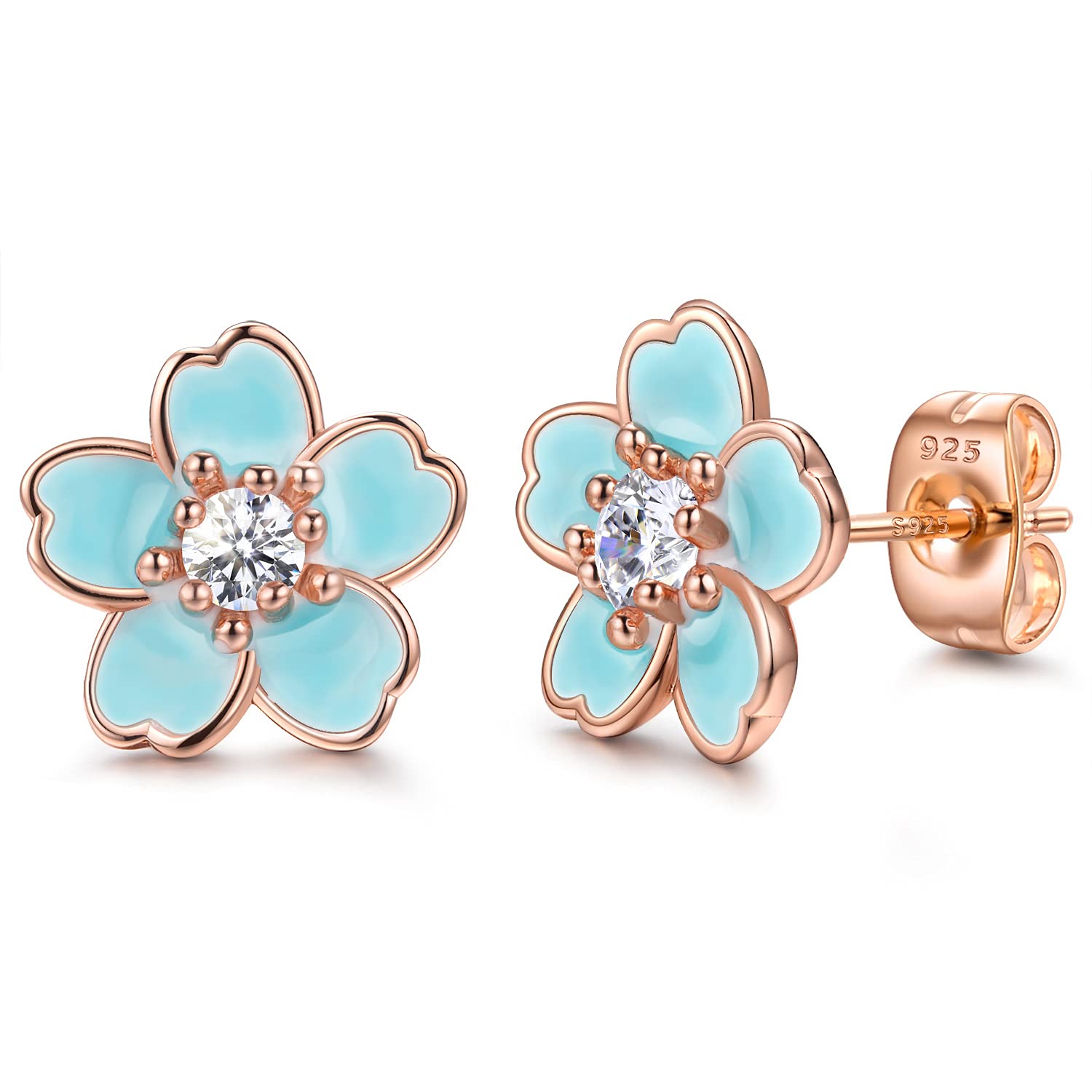 925 Sterling Silver Pink Flower Stud Earrings for Women - Hypoallergenic Cherry Blossom & Plumeria Jewelry - Perfect for Everyday Wear, Date Nights & Special Occasions