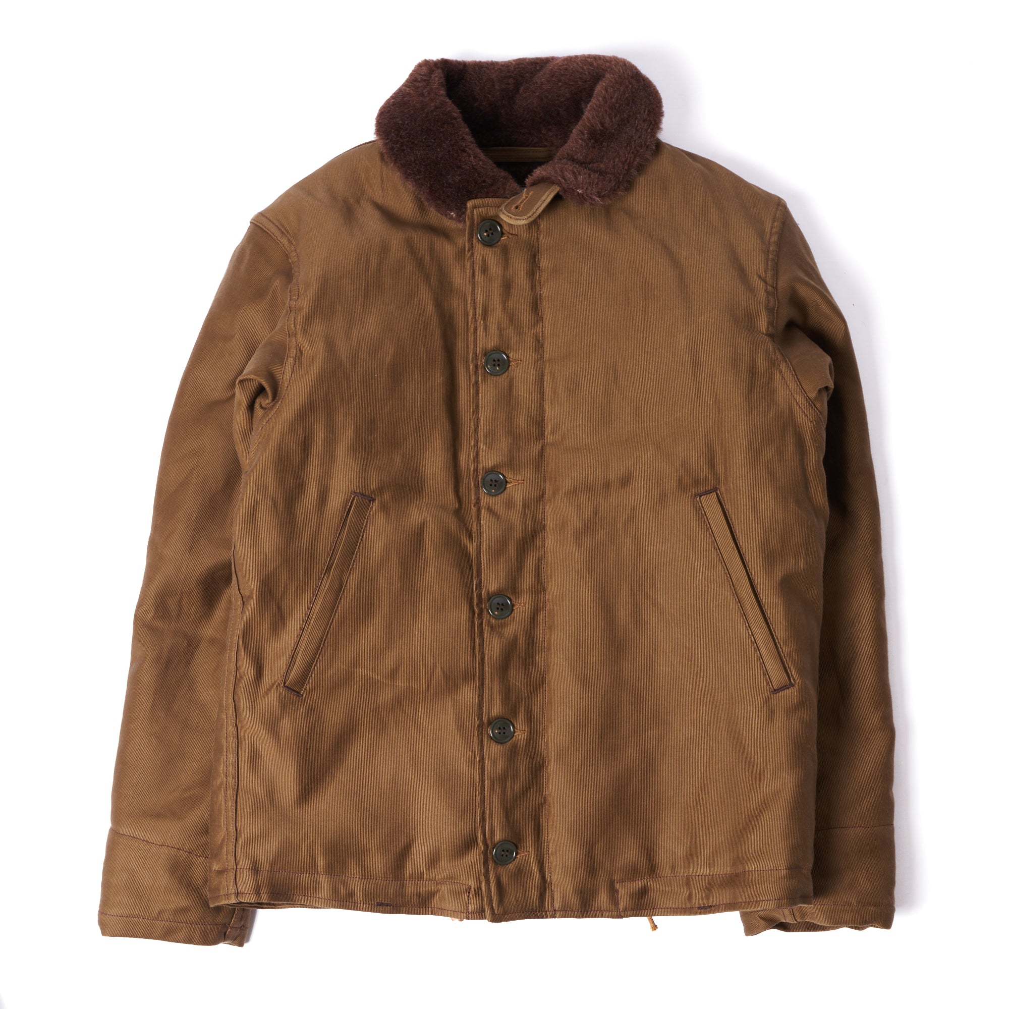 Freewheelers 2131015 Vintage 1940s Type N-1 Deck Jacket - Dark Khaki/Beige Color, Military Style Outerwear for Men | Perfect for Cold Weather, Outdoor Adventures & Casual Wear