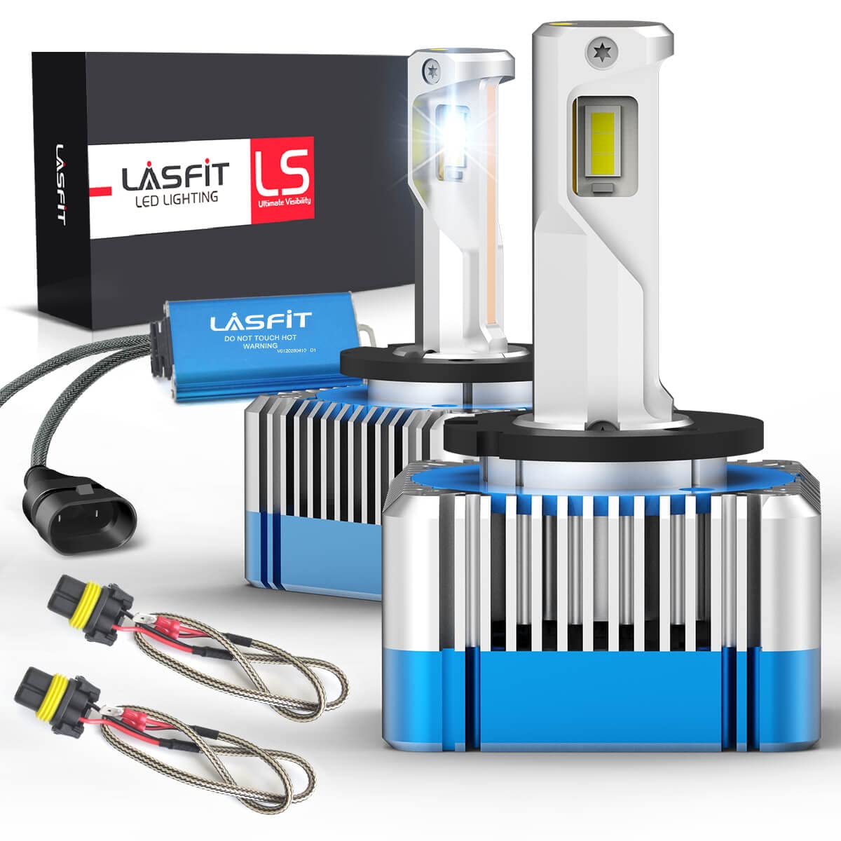 LASFIT D1S D1R D3S D3R LED Headlight Bulbs - 100W 11000 Lumens 500% Brighter 6000K Cool White - LS Plus Series All-In-One Conversion Kit (Pack of 2) - Perfect for Night Driving & Off-Road Vehicles