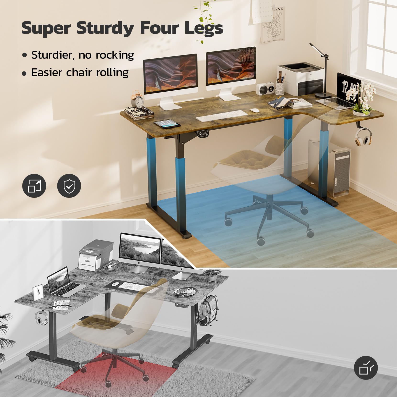 Dripex Electric L-Shaped Standing Desk - Adjustable Height Corner Desk with Dual Motor for Home Office, 71 x 43 Inch Rustic Brown - Perfect for Ergonomic Workspace & Small Office Setup