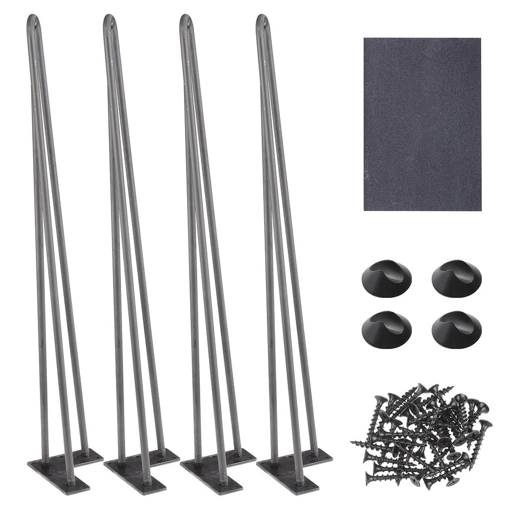 TheLAShop 28 Inch Hairpin Legs Set of 4 - 3 Rod Steel Furniture Legs in Raw Steel Finish - Perfect for DIY Coffee Tables, Benches, and Modern Furniture Projects