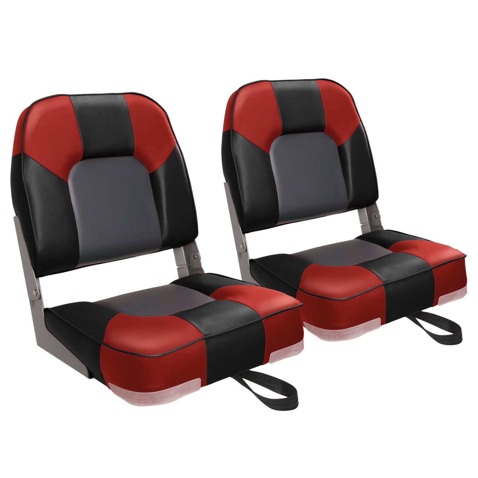 Leader Accessories Low Back Folding Boat Seats - Set of 2 - Comfortable & Durable Marine Chairs for Fishing Boats, Pontoon Boats & Watercrafts