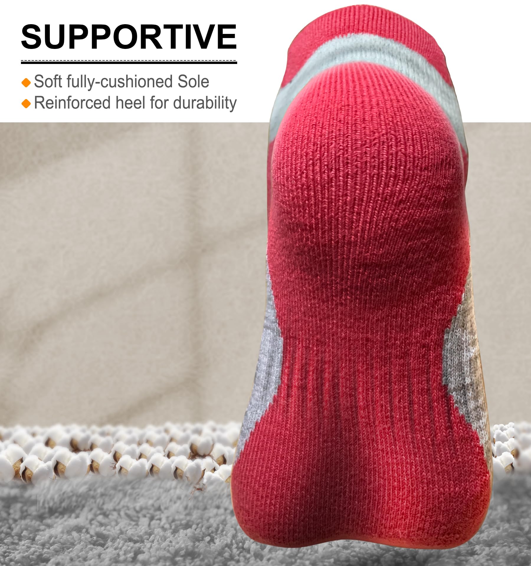 BULLIANT Women's Athletic Ankle Socks - 6 Pairs No Show Cushioned for Running & Walking with Arch Support - Gym & Daily Wear