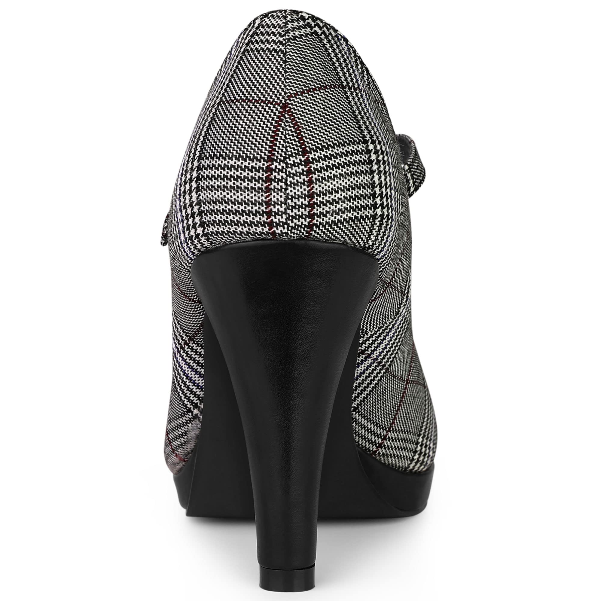 Allegra K Women's Houndstooth Print Platform Stiletto Heels Mary Jane Pumps - Elegant Dress Shoes for Work, Party & Special Occasions
