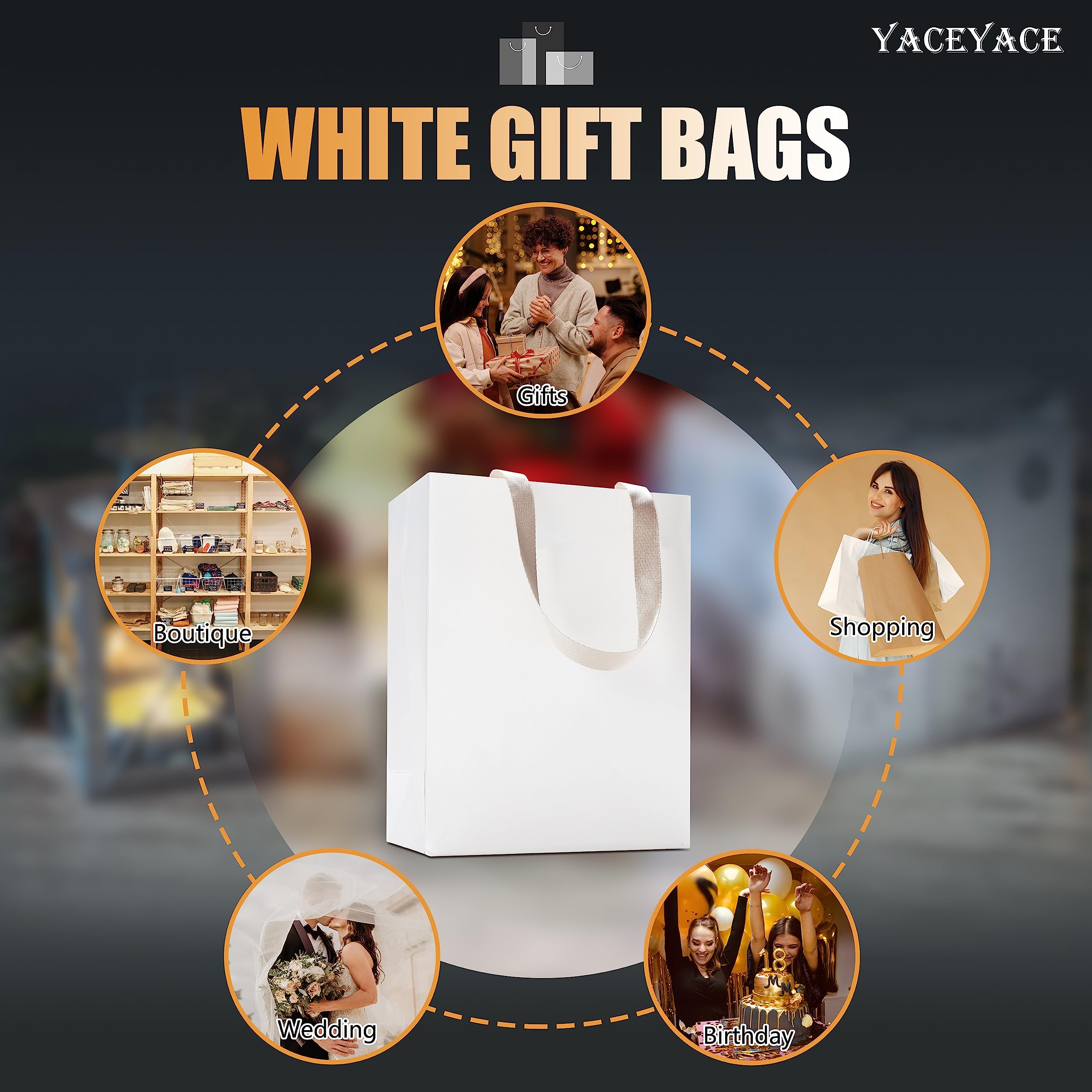 40Pcs White Gift Bags with Ribbon Handles - 8