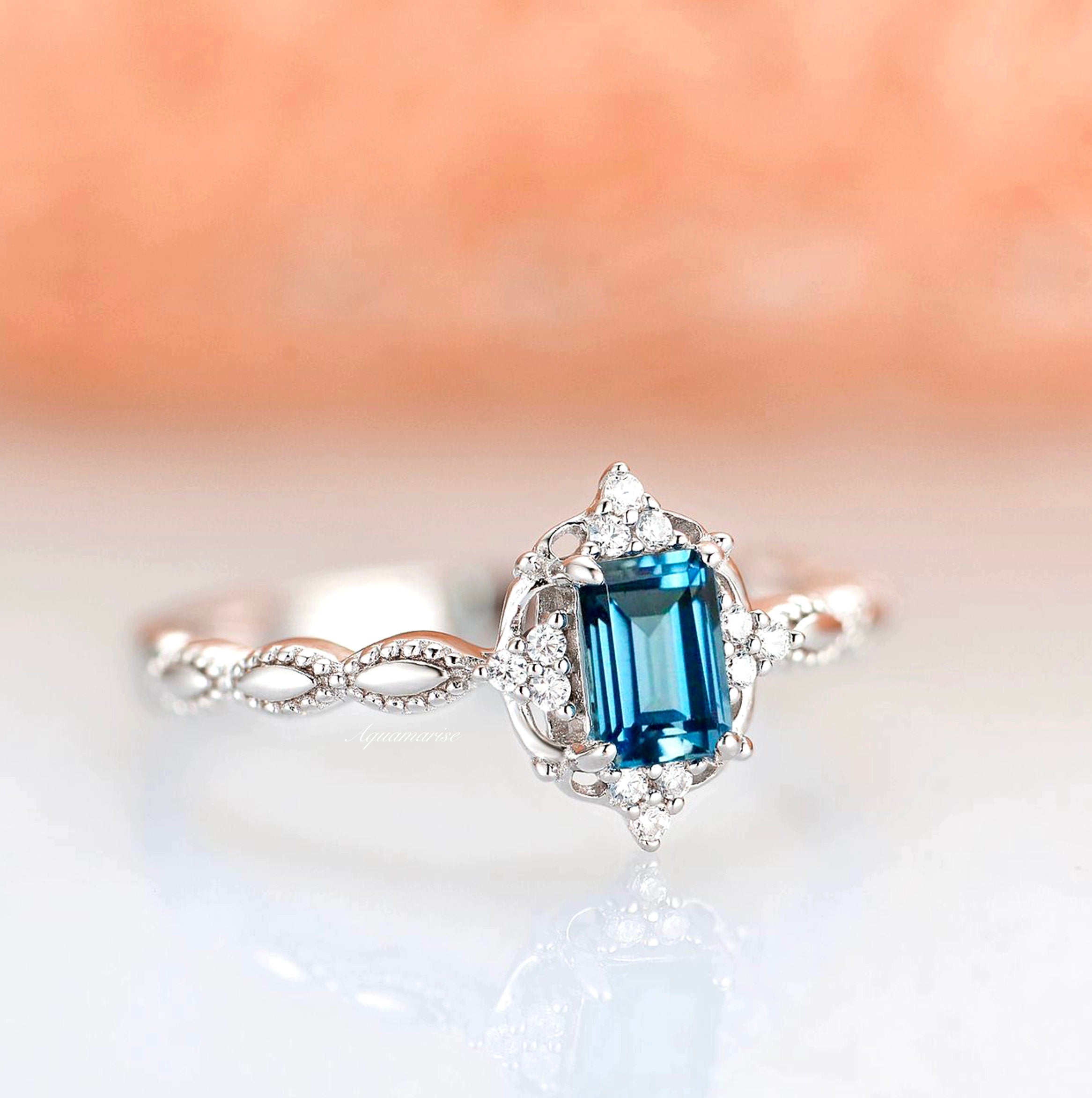 14K White Gold London Blue Topaz Ring for Women - Elegant Natural Gemstone Jewelry for Engagement, Anniversary & Special Occasions