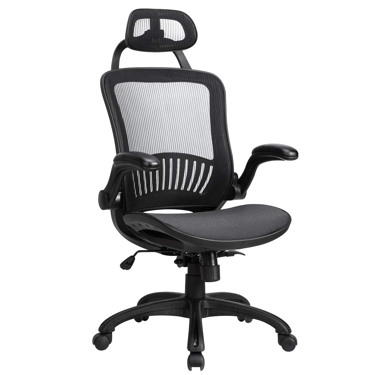 Ergonomic Office Chair with Lumbar Support & Headrest - High Back Mesh Computer Desk Chair with Adjustable Height, Flip-up Arms and 360° Swivel for Home Office, Gaming & Workspace (Black)