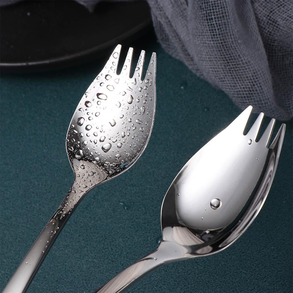 2 Pack Stainless Steel Sporks - 7.48/8.27 Inch Long Handle Reusable Utensils for Dessert, Ice Cream, Salad & Picnic | Perfect for Camping, Travel & Outdoor Dining