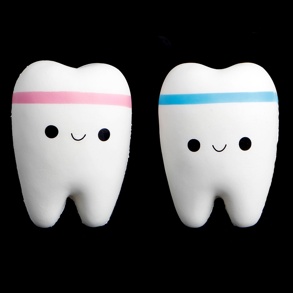 FEIlei Brain Game Cute Tooth Jumbo Squishy Slow Rising Stress Relief Toy - Soft Hand Squeeze Sensory Fidget Toy for Kids & Adults - Perfect for Anxiety Relief, Office Desk Decor, and Phone Pendant Gift