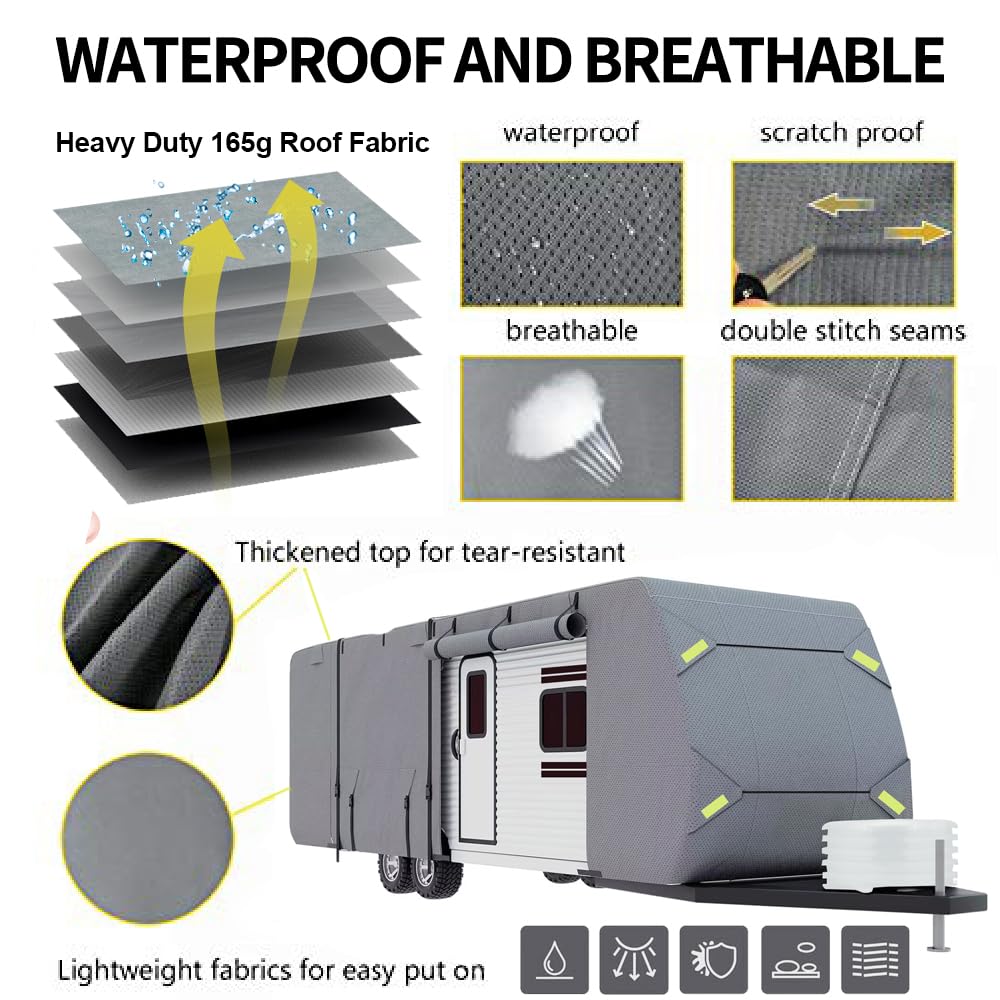 Seamander Heavy-Duty RV Cover - Waterproof, UV-Resistant, Rip-Stop Travel Trailer Cover for Winter Snow Protection - Perfect for Outdoor Storage & Camping Trips