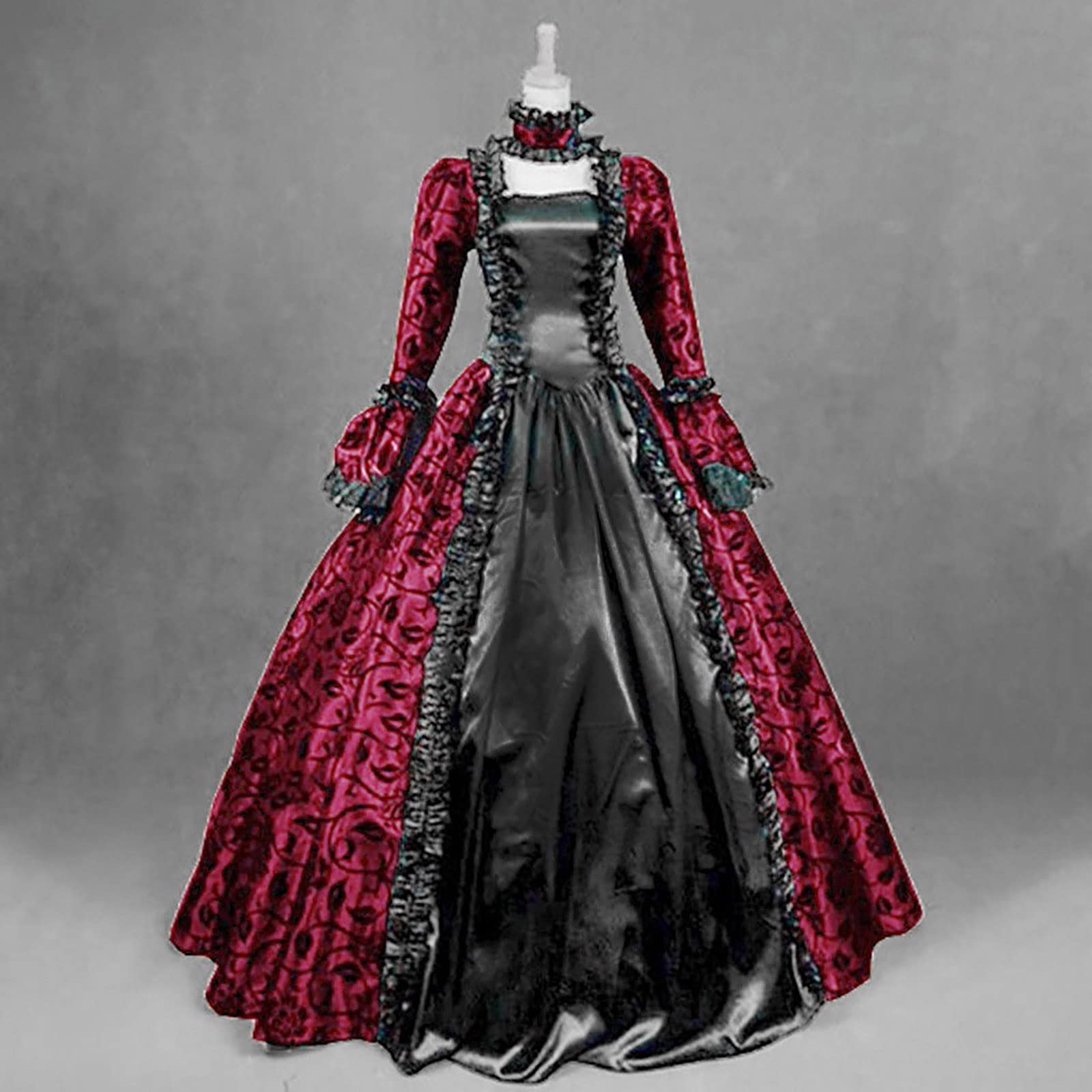 Gothic Women's Medieval Dress with Ball Sleeves - Black Lace Trim Renaissance Retro Costume for Cosplay, Halloween, LARP & Historical Reenactment