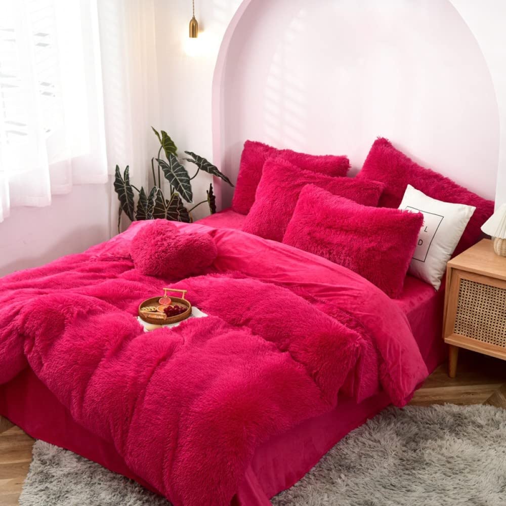 Luxury Velvet Bedding Set - 4 Piece Mink Plush Comforter Set with Quilt Cover, Sheet & Pillow Cases (King Size 240x220cm) - Soft Coral Velvet Bedding for Cozy Winter Nights & Elegant Bedroom Decor