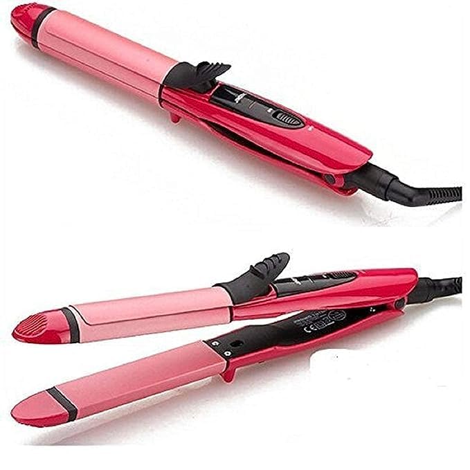 2 in 1 Ceramic Hair Straightener and Curler for Women - NH-2009 Professional Styling Iron with Floating Plates | Perfect for Home Use, Travel & Salon-Quality Styling